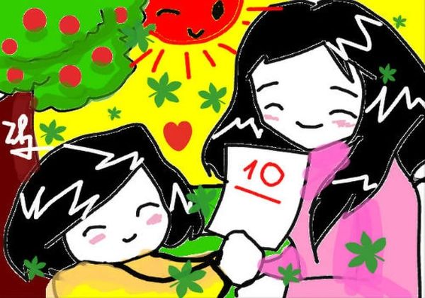 Bé dành tặng cô bông hoa điểm mười nhân dịp ngày Phụ Nữ Việt Nam.