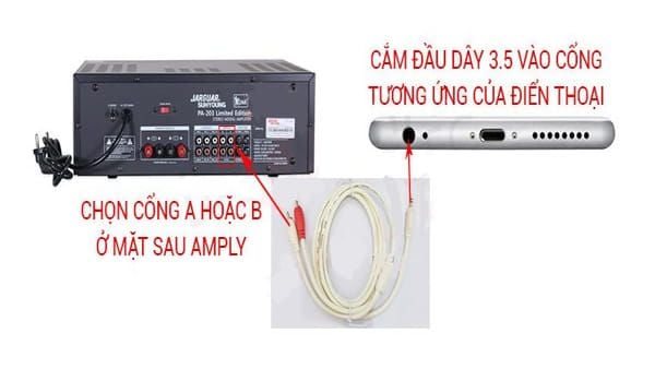 Cách kết nối điện thoại với amply bằng dây jack AV 3.5mm