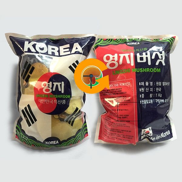 Hình ảnh nấm linh chi đỏ Kumsan hình cờ Hàn Quốc gói 1kg.