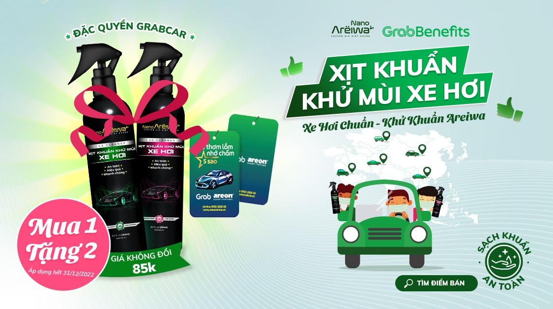 Mua 1 Tặng 2, Xịt Khuẩn Khử Mùi Xe Hơi Areiwa ưu đãi riêng cho Grabcar