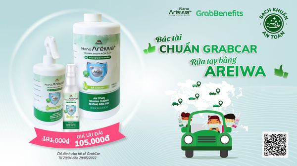 Cách đăng ký nhận ưu đãi 3 chai nước rửa tay Areiwa dành cho tài xế Grab