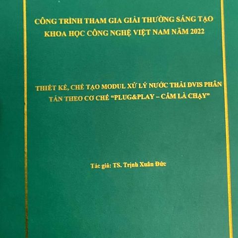 THIẾT BỊ XỬ LÝ NƯỚC THẢI DVIS - GIẢI NHÌ SÁNG TẠO KHOA HỌC VÀ CÔNG NGHỆ VIỆT NAM (QUỸ VIFOTEC)