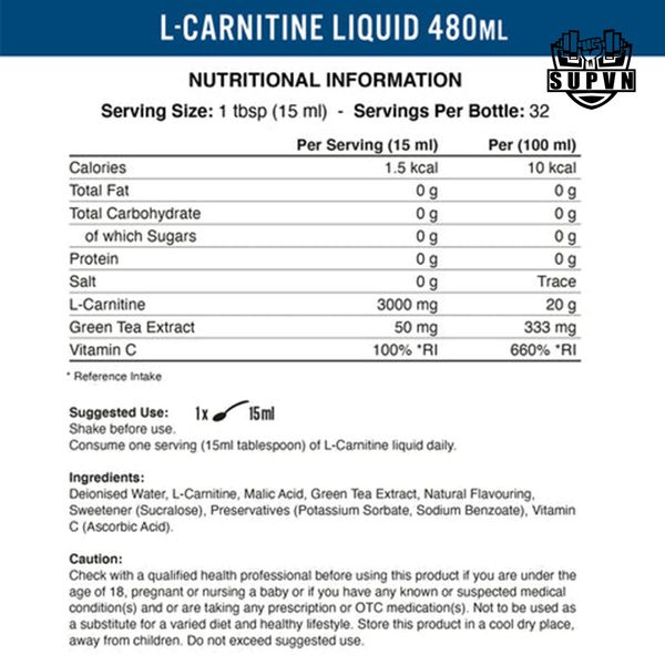 Thành phần dinh dưỡng của L Carnitine 3000mg Liquid & Green Tea