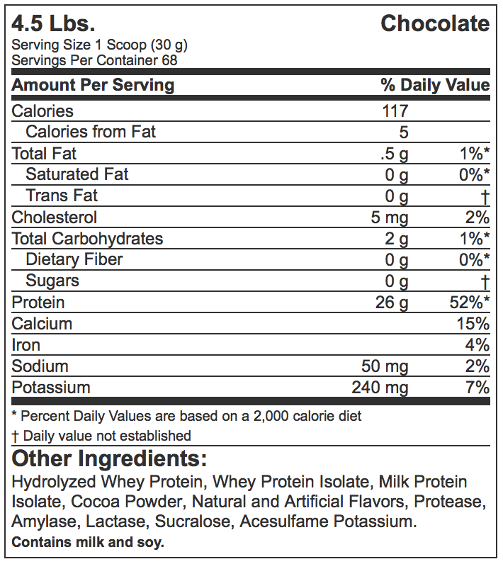 HydroPure 4.5lbs whey protein nutrition facts thành phần dinh dưỡng