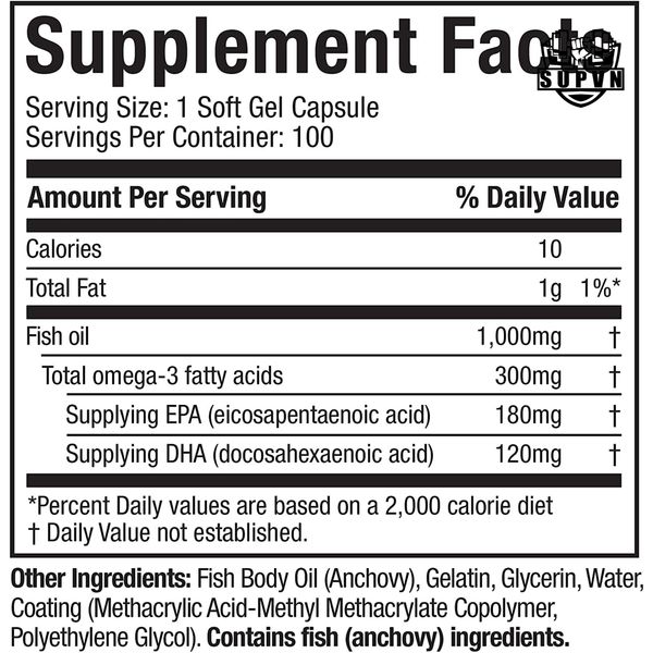 Platinum Omega 3 100% Fish Oil nutrition facts