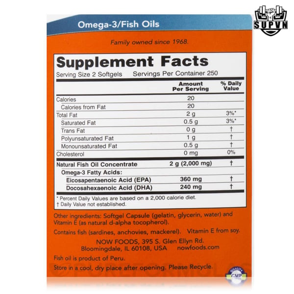 Omega 3 Now Nutrition Facts thành phần dinh dưỡng