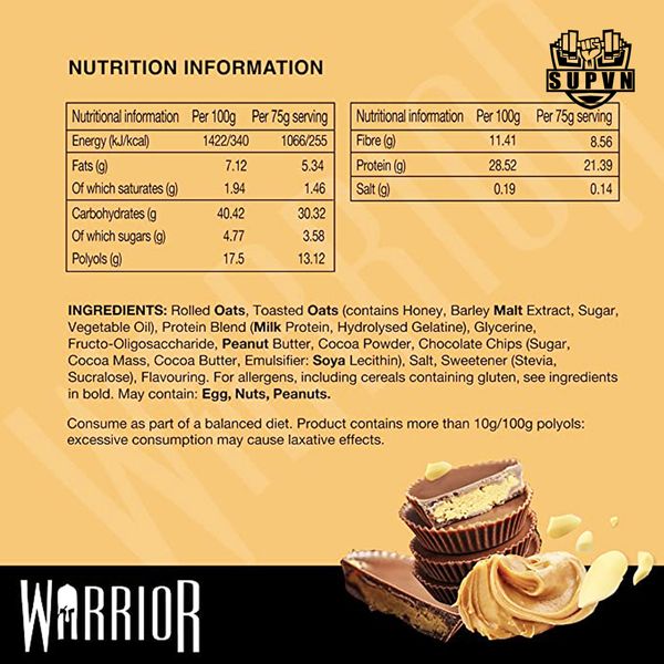 Warrior bar protein thành phần dinh dưỡng nutrition facts