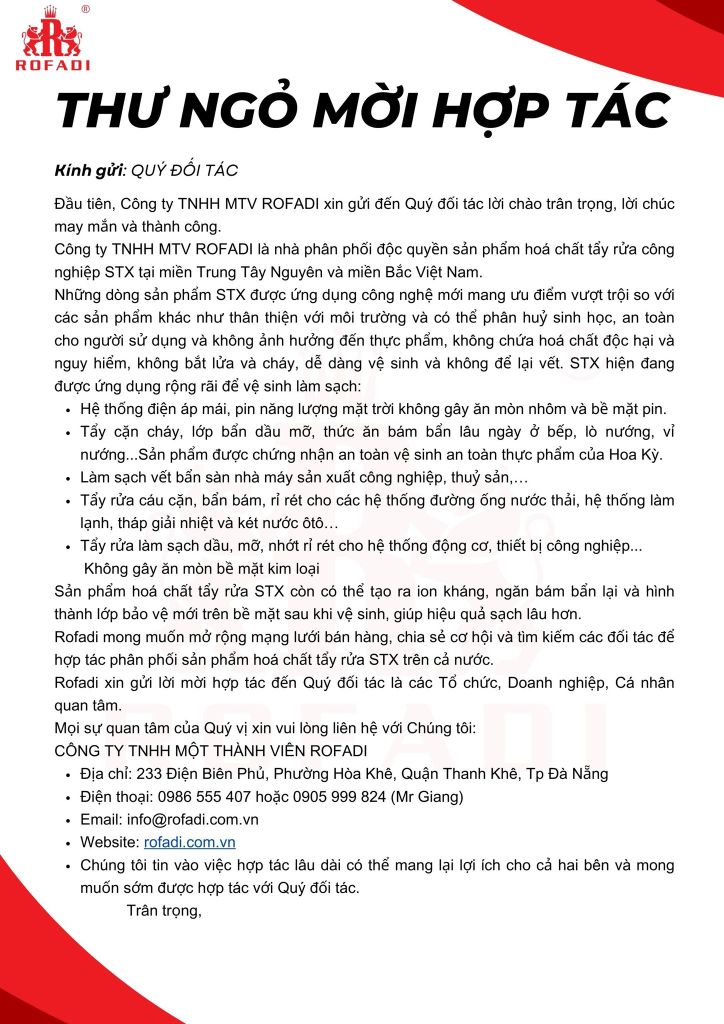 THƯ NGỎ MỜI HỢP TÁC- LÀM ĐẠI LÝ CỦA ROFADI