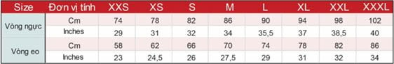 Bảng Size Áo Nữ Myone