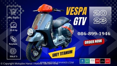 Cận cảnh Vespa GTV 2023 Xám Grey Titanio tại Đại lý Motoplex Hanoi