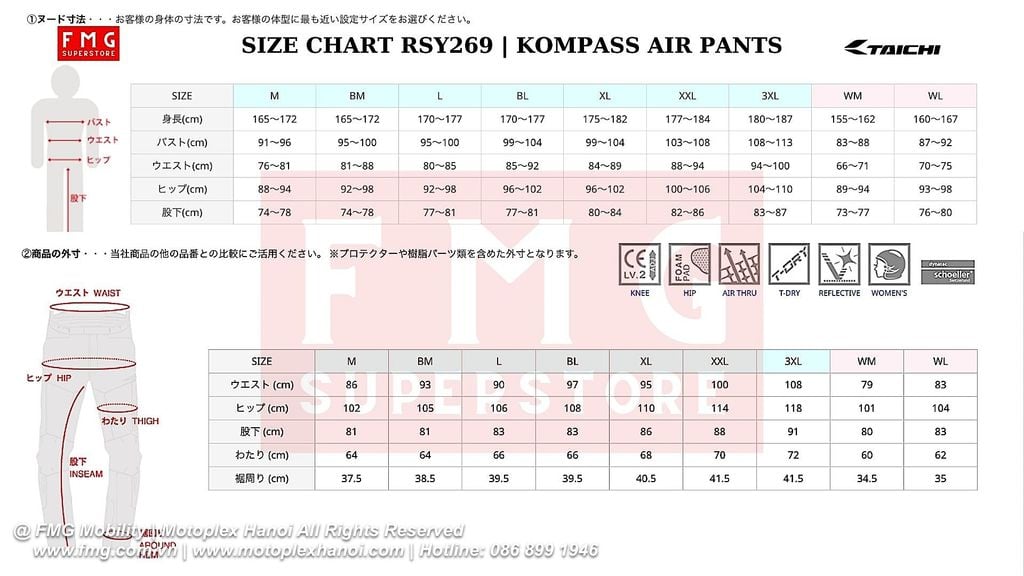 Size Quần Bảo Hộ Moto RS-Taichi RSY269 Kompass Air Pants