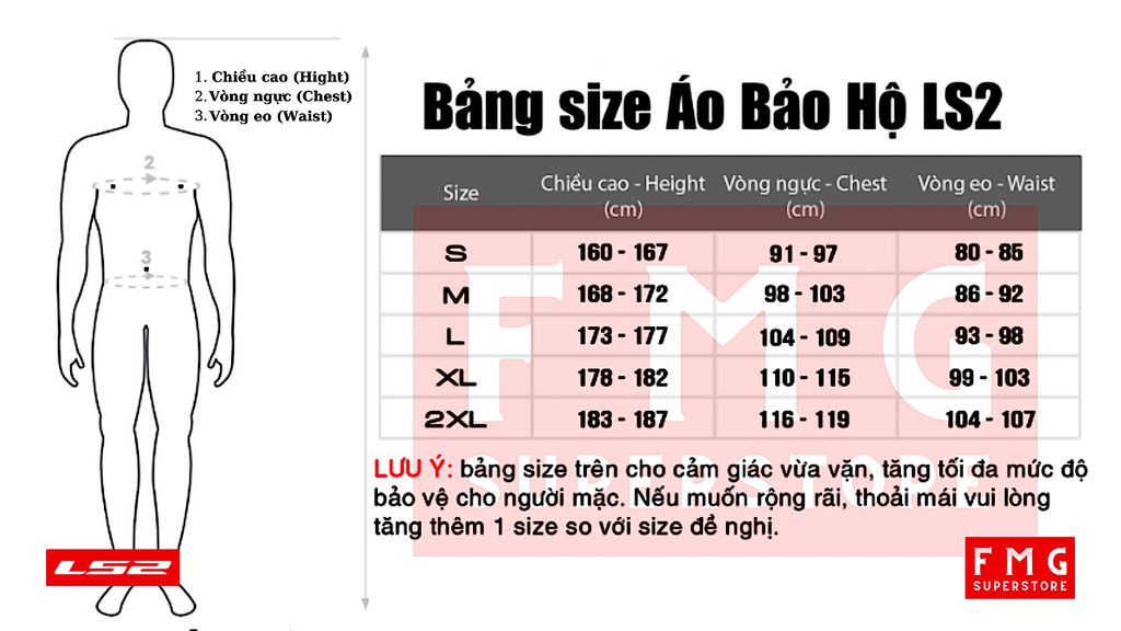 Bảng size bộ áo mưa siêu nhẹ LS2