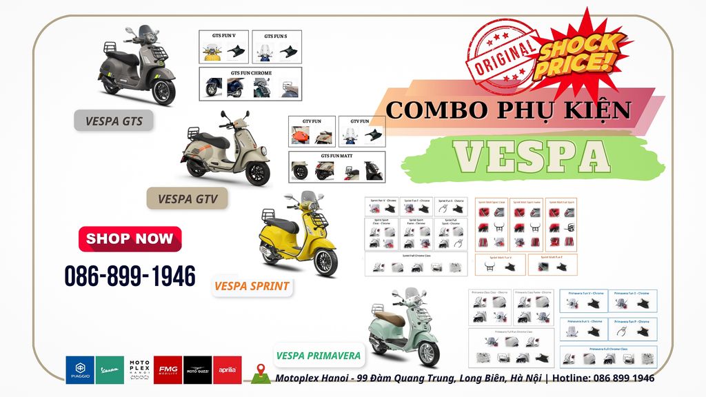 Tiết kiệm lên tới 30% khi mua Combo Phụ Kiện Xe Vespa Chính Hãng tại Motoplex Hanoi