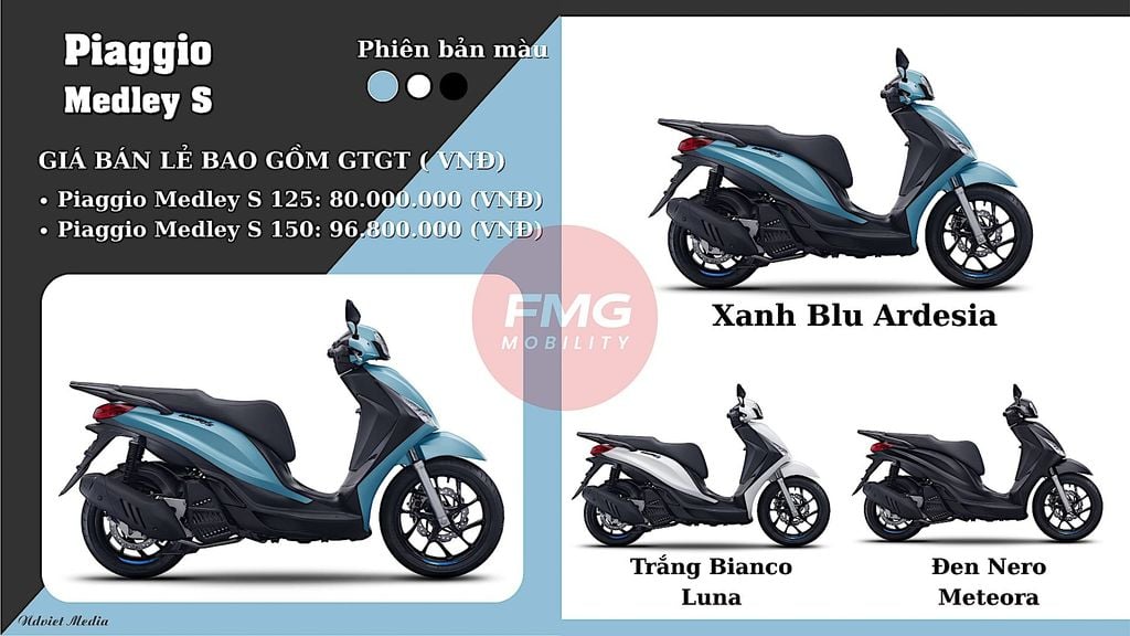Giá Xe Piaggio Medley S 2025 mạnh mẽ, hiện đại