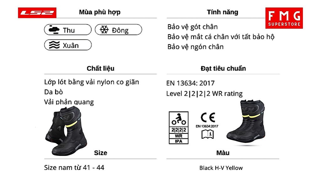 Giày bảo hộ LS2 chuyên dụng cho dân chạy moto với nhiều tính năng bảo vệ và chống trượt, chịu lực tốt