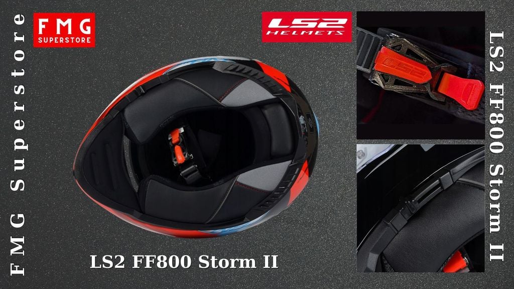 Mũ Bảo Hiểm Fullface LS2 FF800 Storm 2 Sprinter sử dụng khóa lẫy thiết kế mới làm từ hợp kim thép không gỉ chắn chắn