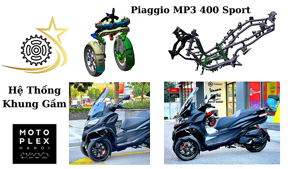 Khung gầm của Piaggio MP3 400 Sport được thiết kế để đạt được khả năng cơ động tuyệt vời trong những chuyến đi