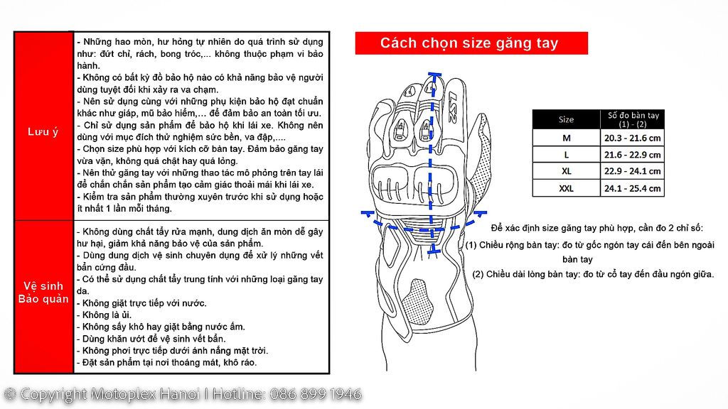 Lưu ý sử dụng và cách đo Size Găng tay Moto LS2