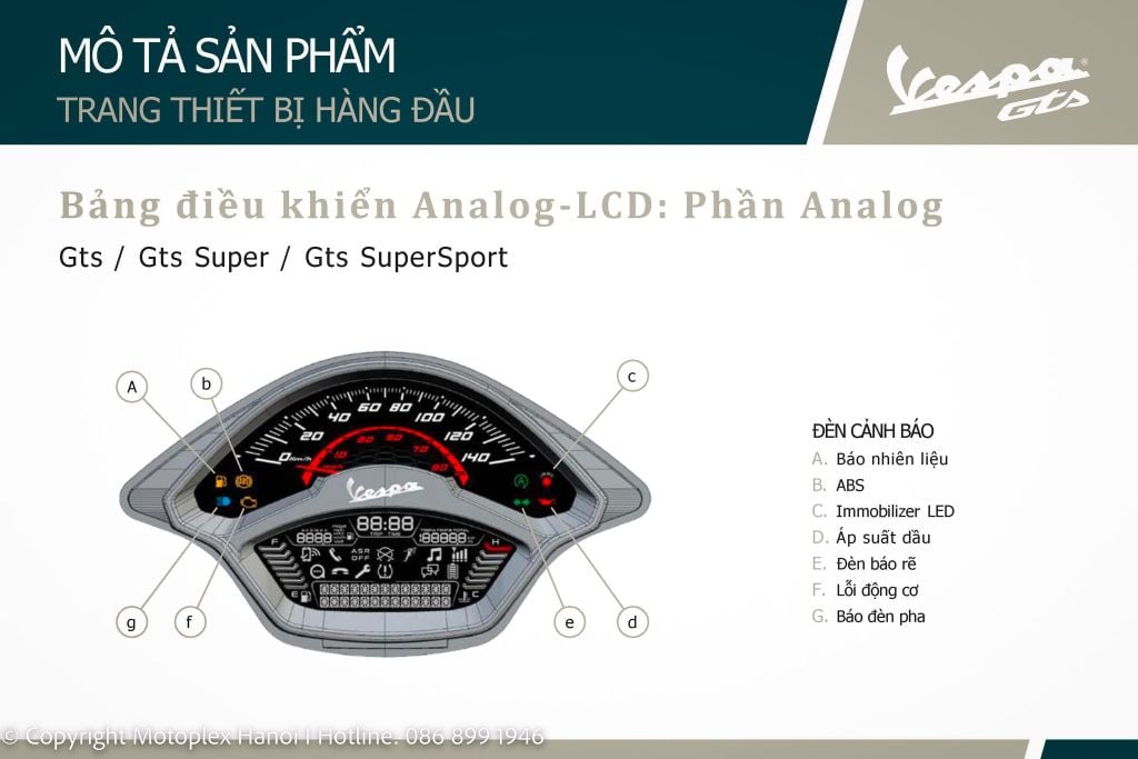 Chức năng hiển thị trên đồng hồ Vespa GTS Super Sport 150