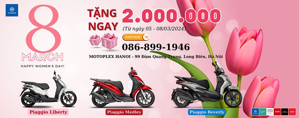 Motopleex Hanoi ưu đãi mua xe Piaggio ngày 8-3