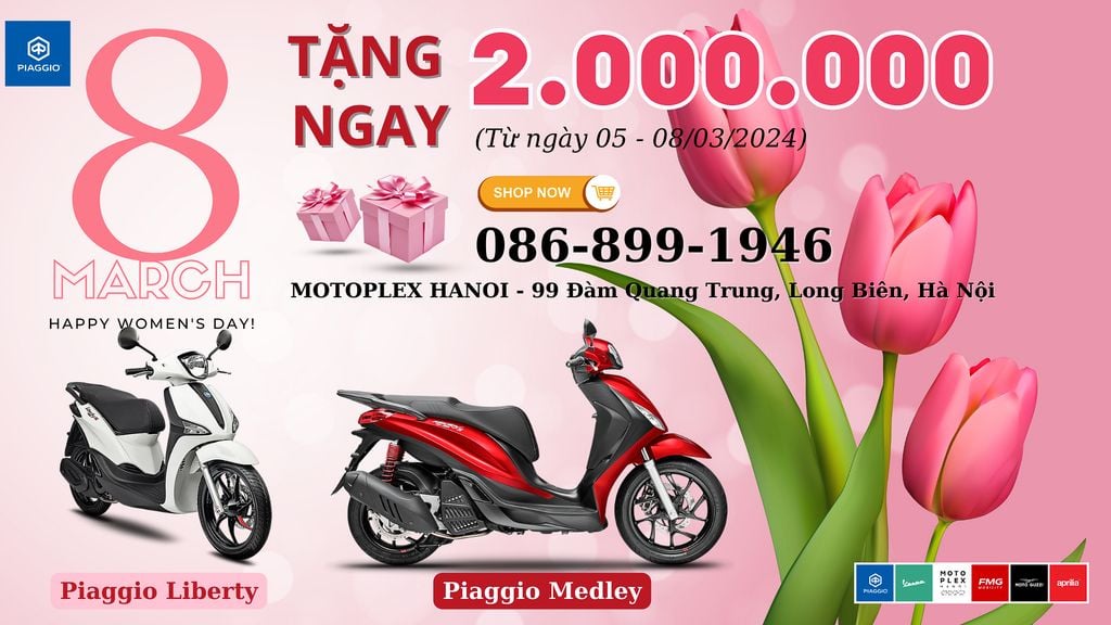 Motopleex Hanoi ưu đãi mua xe Piaggio ngày 8-3