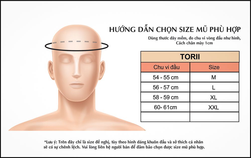 Bảng Size Mũ Bảo Hiểm Fullface BULLDOG Torii Chính Hãng