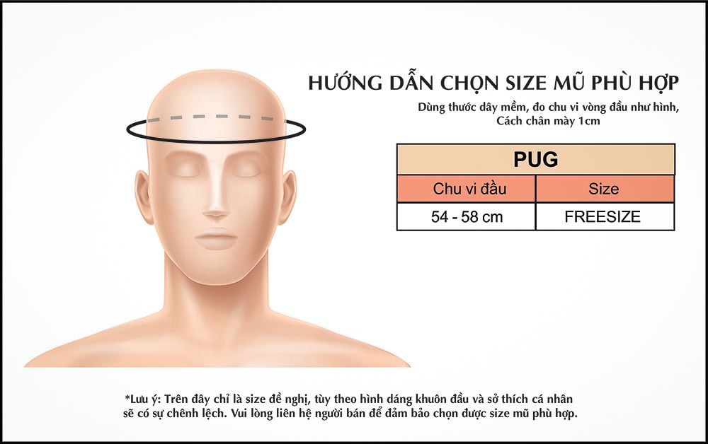 Bảng Size Mũ Bảo Hiểm Nửa Đầu (1/2) BULLDOG PUG