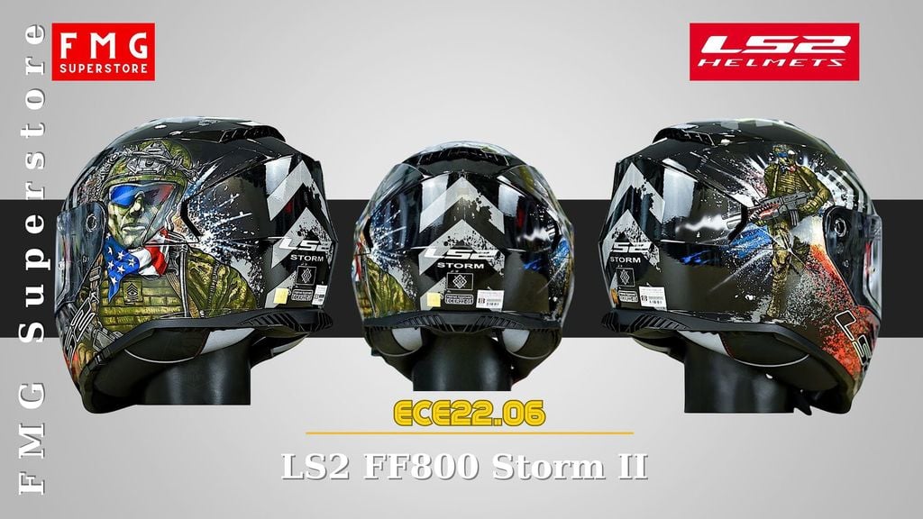 Mũ Bảo Hiểm Fullface LS2 FF800 Storm 2 Gloss Commando đáp ứng cả 2 tiêu chuẩn là ECE22.06 (Châu Âu) và DOT (Mỹ).