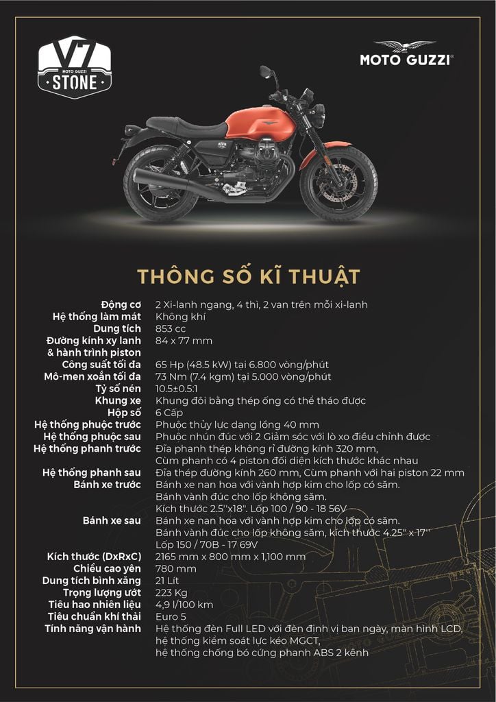 Motoplex Hanoi - Moto Guzzi V7 Stone - Thông số kỹ thuật