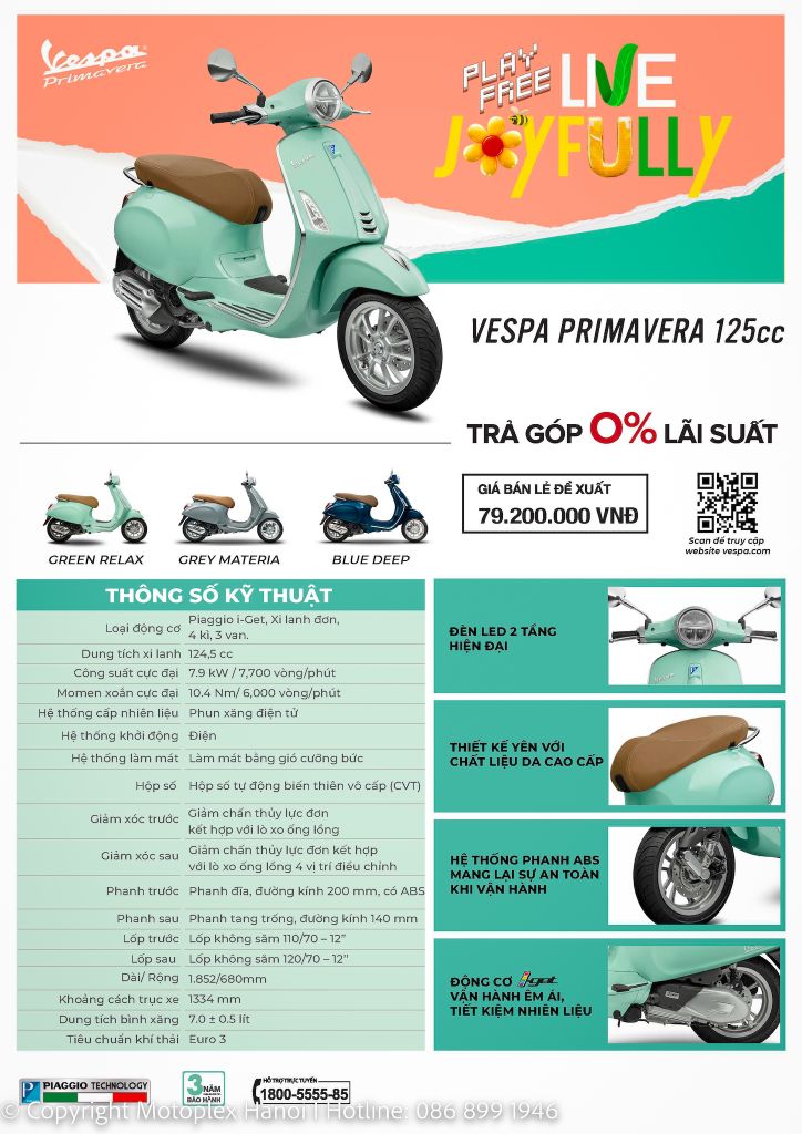 Bảng Thông Số Kỹ Thuật xe Vespa Primavera 125 mới nhất