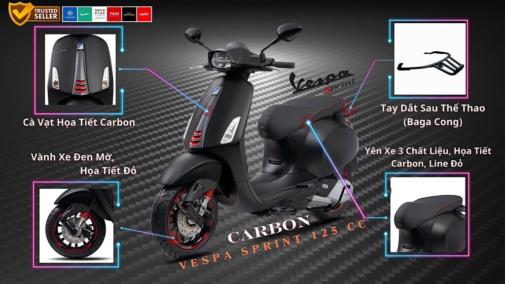 Vespa Sprint 125cc Carbon chính hãng tại Motoplex Hanoi