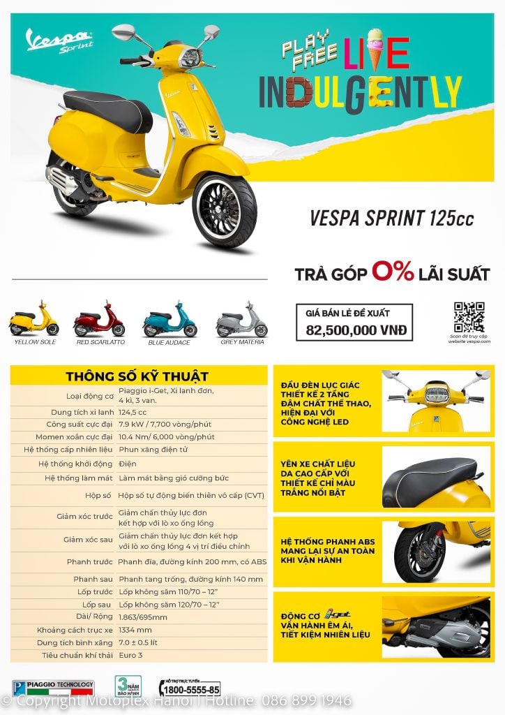 Bảng giá xe và Thông Số Kỹ Thuật xe Vespa Sprint 125 mới nhất