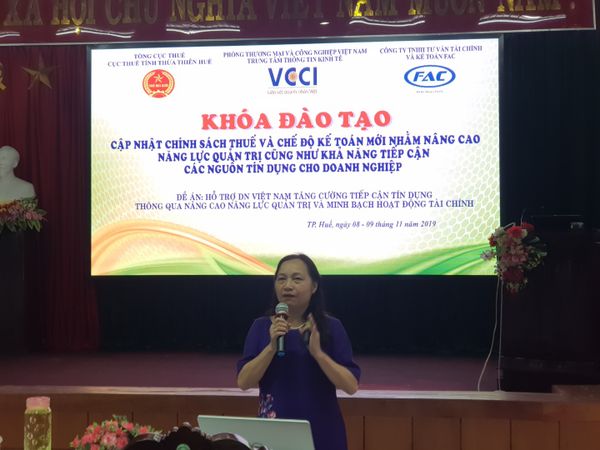 FAC phối hợp với VCCI mở khóa đào tạo cập nhật chính sách thuế và chế độ kế toán dành cho Doanh nghiệp tại thành phố Huế