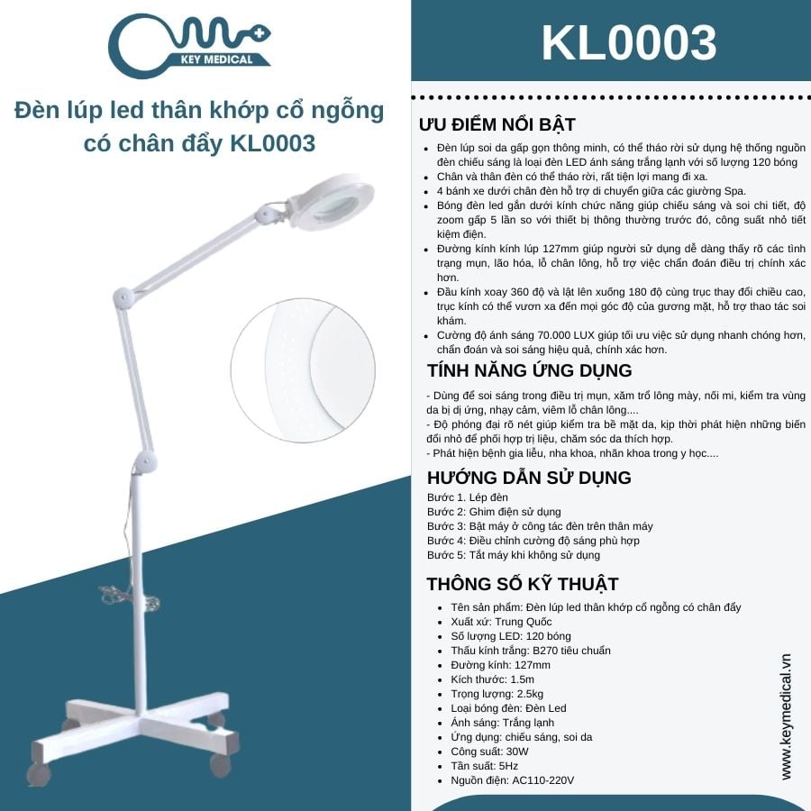 Đèn lúp led thân khớp cổ ngỗng có chân đẩy KL0003