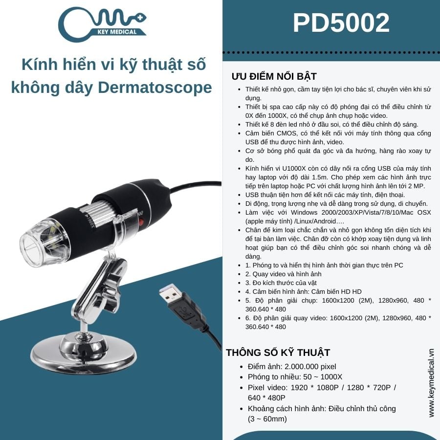 Kính hiển vi kỹ thuật số không dây Dermatoscope