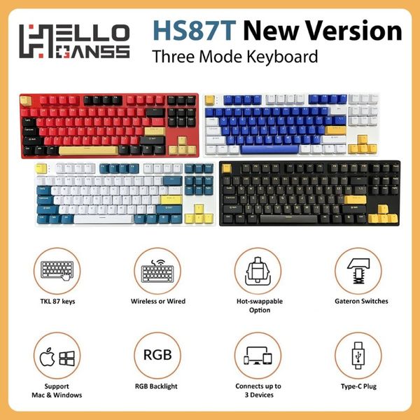 Bàn phím cơ HelloGanss HS87T GC-03 Gateron Pro Yellow