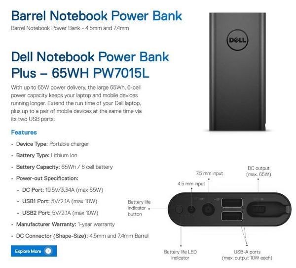 thumbnail image 2 of Original OEM Dell USB-C Cable For Dell Power Bank Plus PW7015M - Open Box 2 of 5