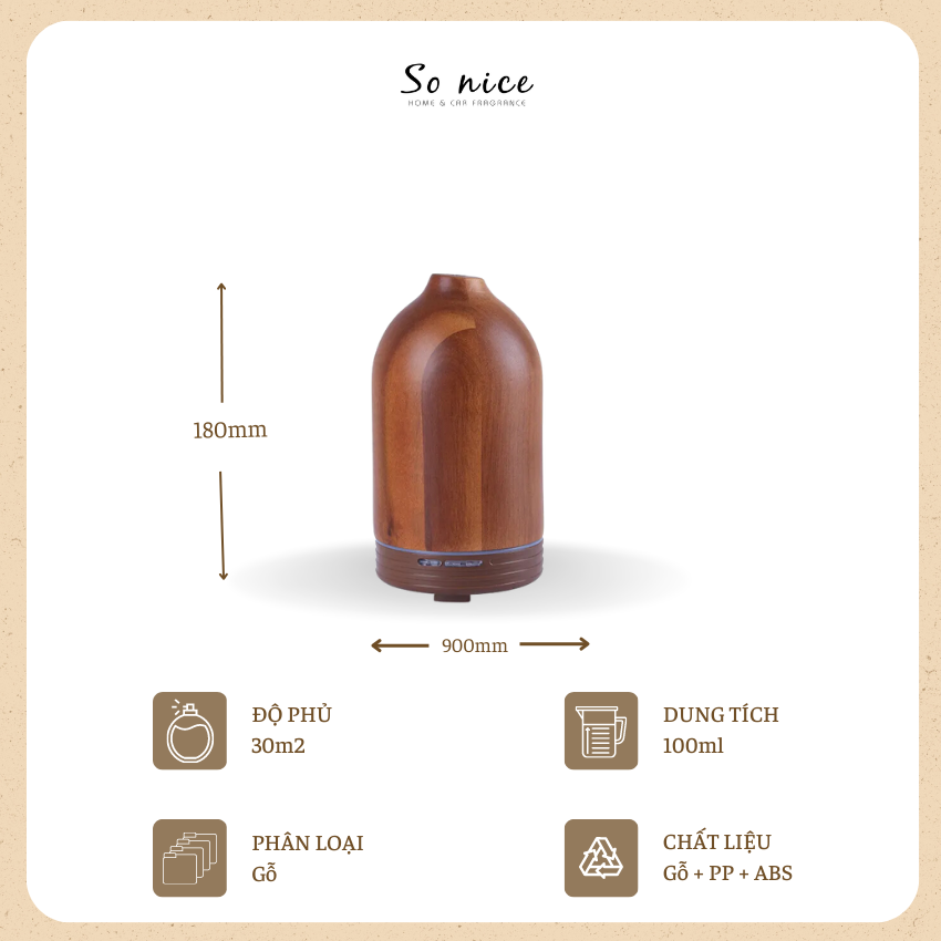 Máy khuếch tán tinh dầu và tạo độ ẩm Trụ gỗ