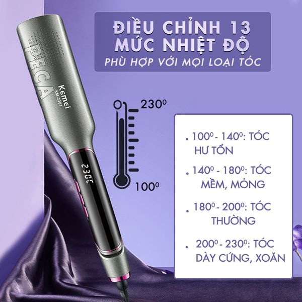 Máy duỗi tóc Kemei KM-2310 điều chỉnh 13 mức nhiệt độ phù hợp với mọi loại tóc