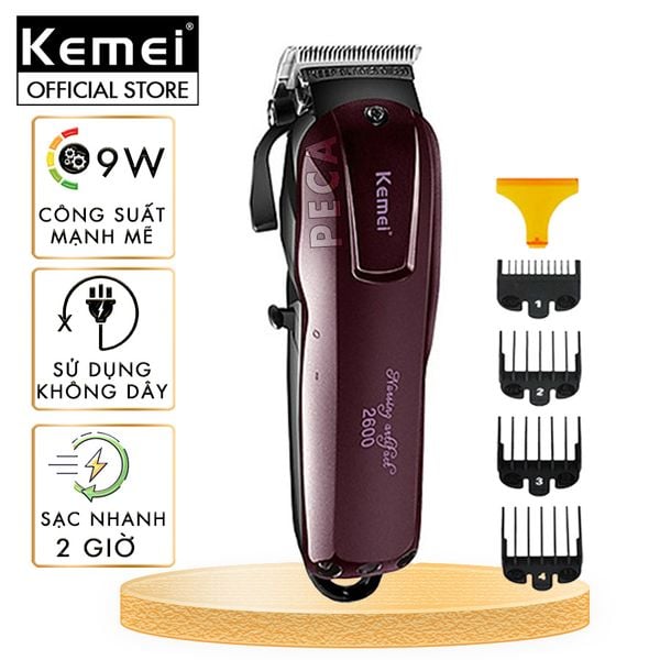 Tông đơ cắt tóc chuyên nghiệp Kemei KM-2600 không dây công suất mạnh 9W