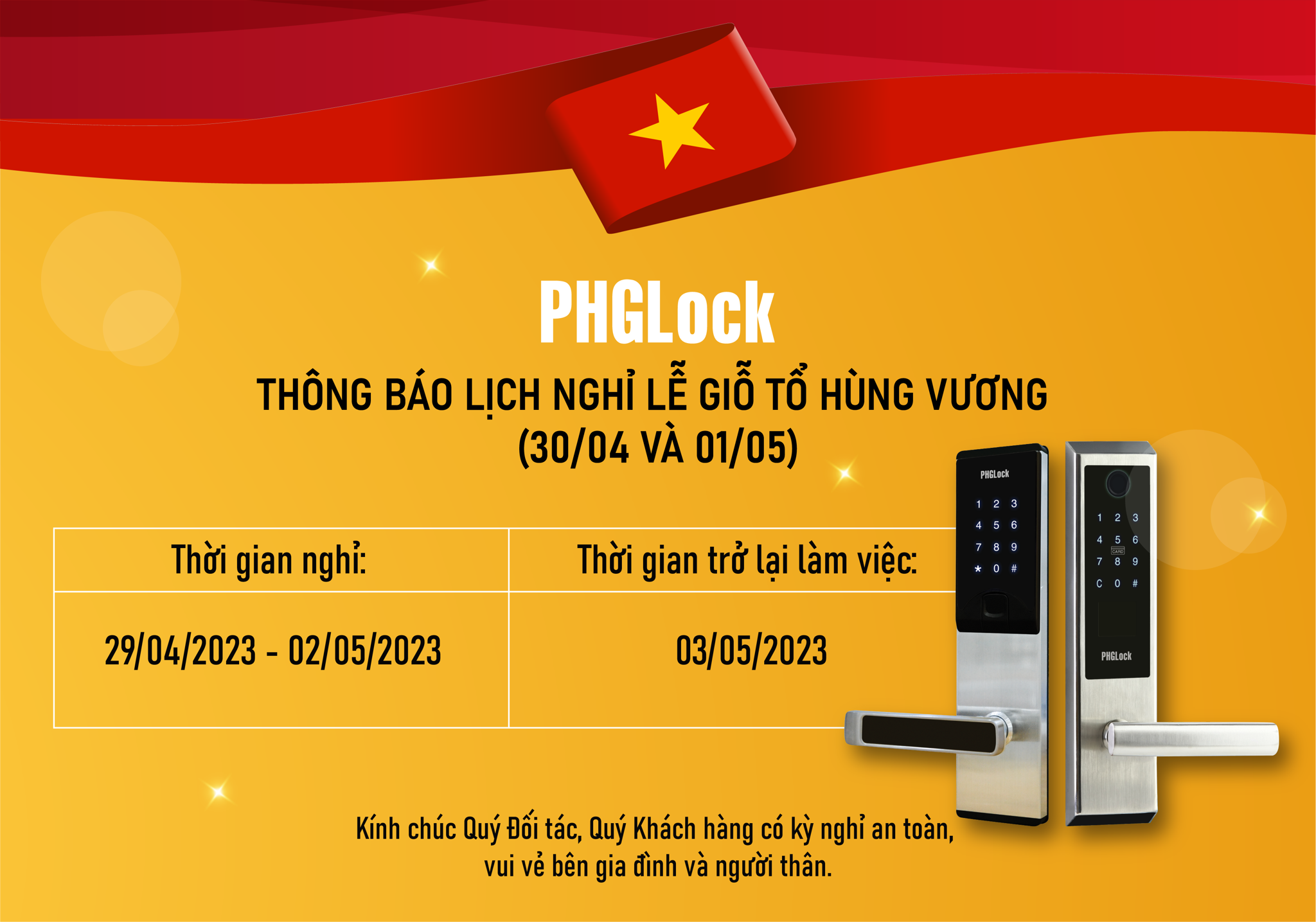 THÔNG BÁO LỊCH NGHỈ LỄ GIỖ TỔ HÙNG VƯƠNG, 30/04 VÀ 01/05