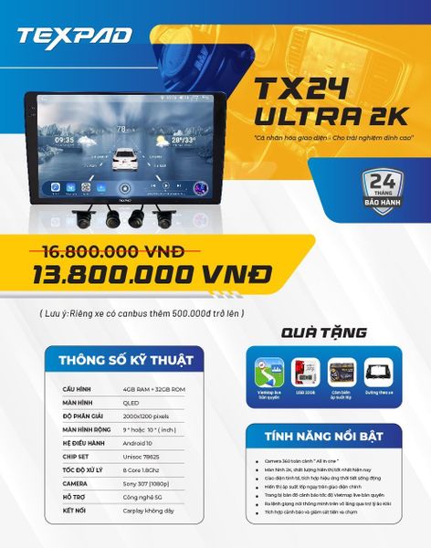 Màn hình ô tô TexPad TX24 Ultra 2K