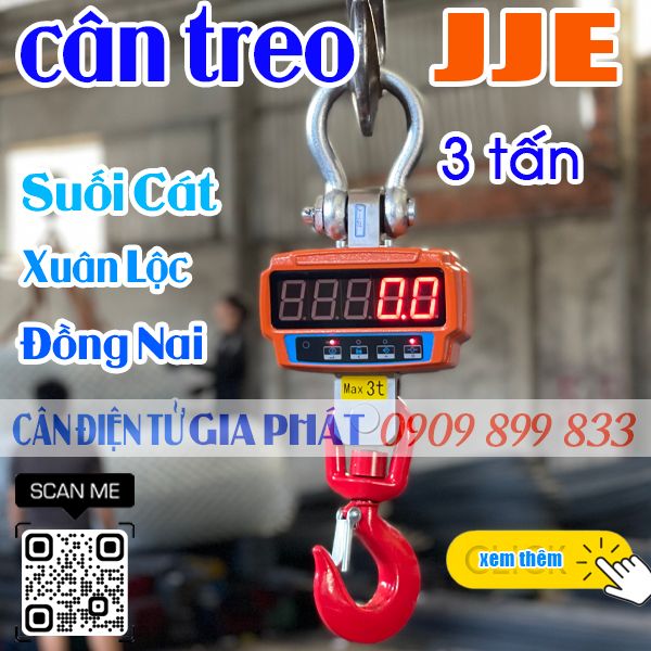 Cân điện tử ở Suối Cát Xuân Lộc Đồng Nai - cân treo điện tử JJE 3 tấn giao Thiên Kim Sắt