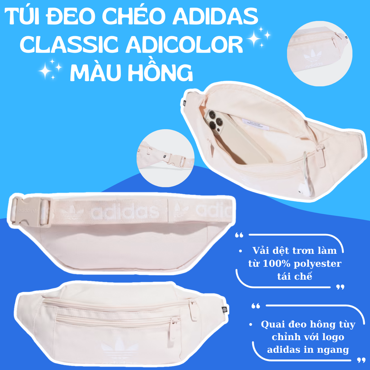 🎀 Túi Đeo Chéo Adidas Classic Adicolor - Wonder Quartz 🎀