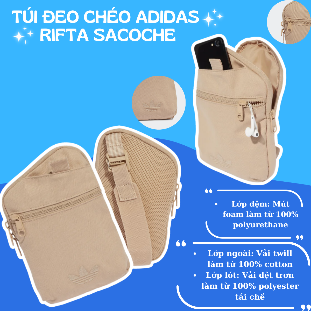 👜 Túi Đeo Chéo Adidas Rifta Sacoche - Be 👜