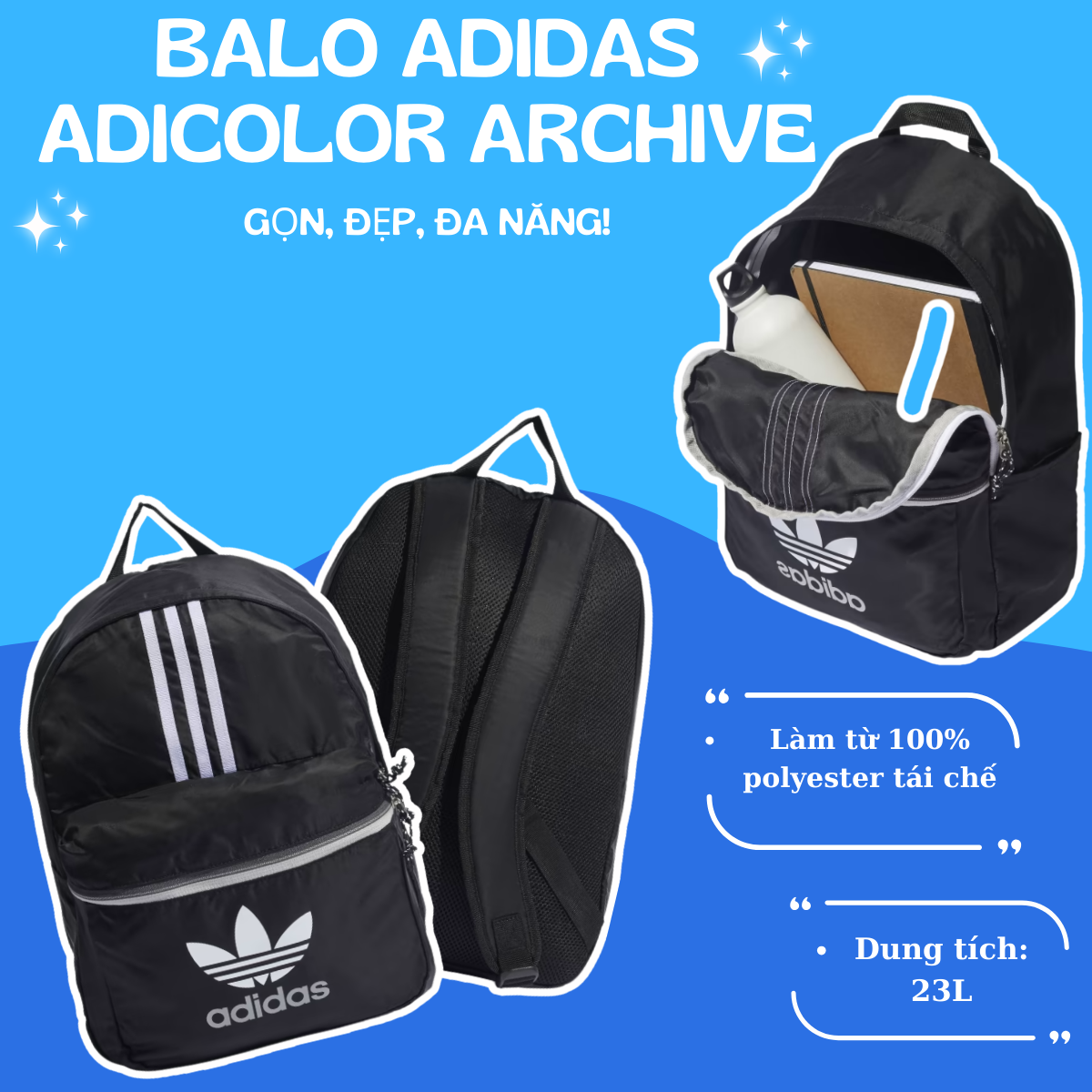 🖤 Balo Adidas Adicolor Archive – Chất Riêng, Không Lẫn Vào Đâu!