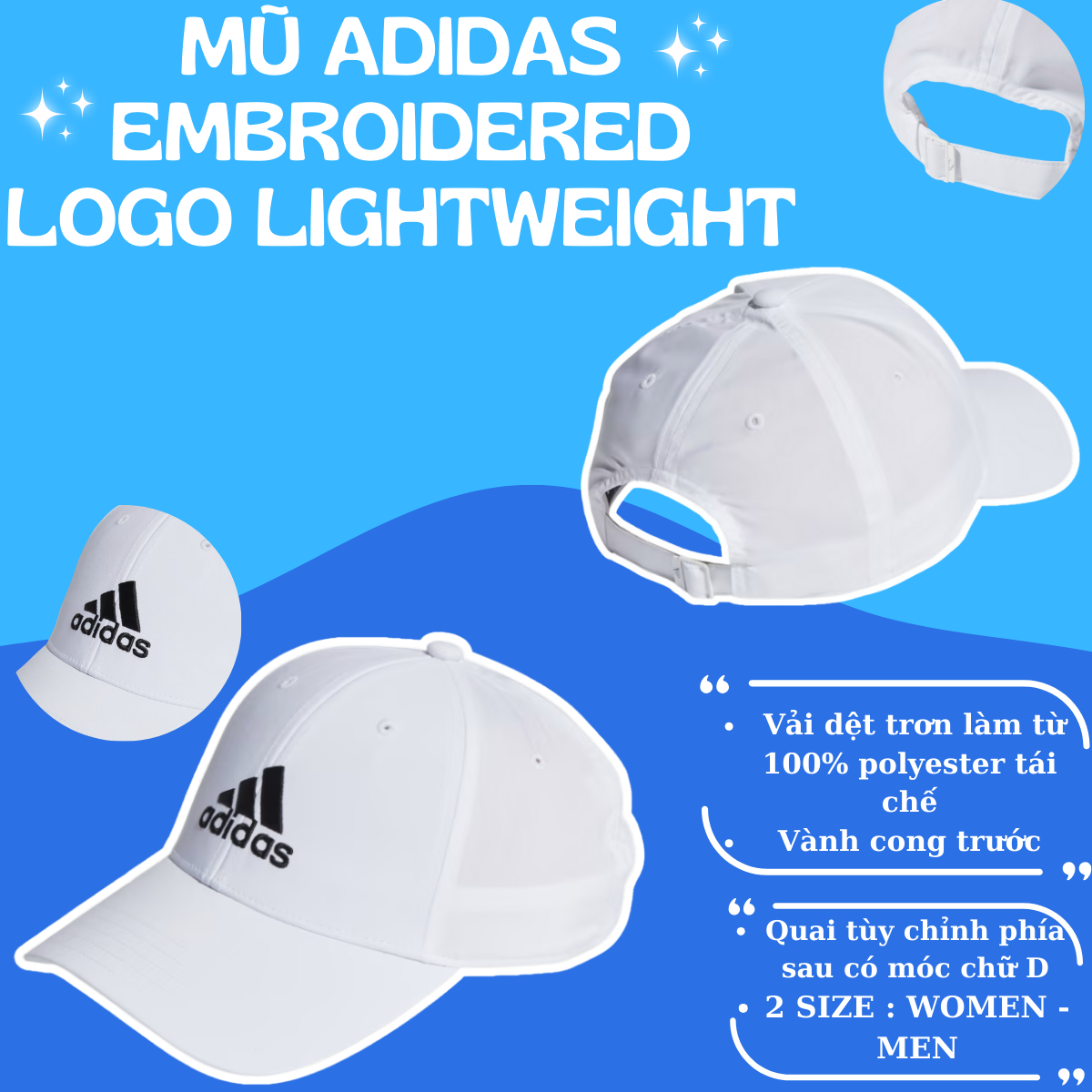 ☁ MŨ ADIDAS EMBROIDERED LOGO LIGHTWEIGHT - MÀU TRẮNG ☁