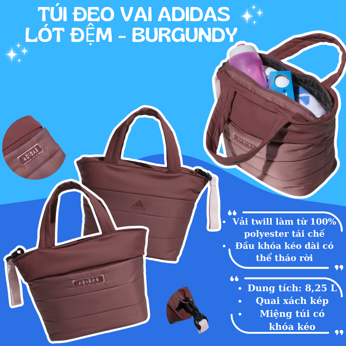 👜 Adidas Burgundy – Nhỏ Gọn Nhưng Đầy Phong Cách!