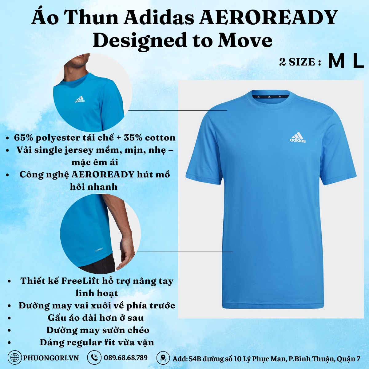 👕 Áo Thun Adidas AEROREADY Designed To Move – Xanh Blue Rush | Mát Mẻ, Dễ Chuyển Động, Cực Dễ Mặc