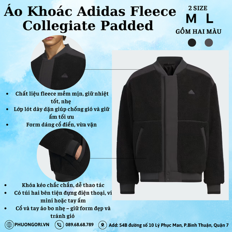🧥 Áo Khoác Adidas Fleece Collegiate Padded – Màu Đen